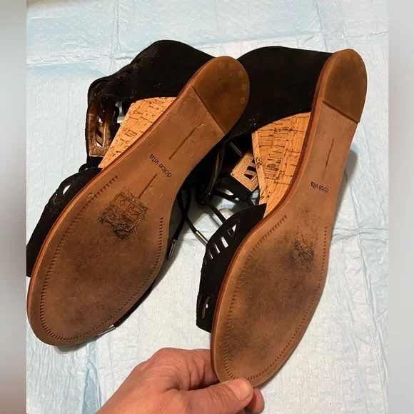 DolceVita Lina Black Suede Cutout Tie Ankle Wedge Sandal - Picture 6 of 12